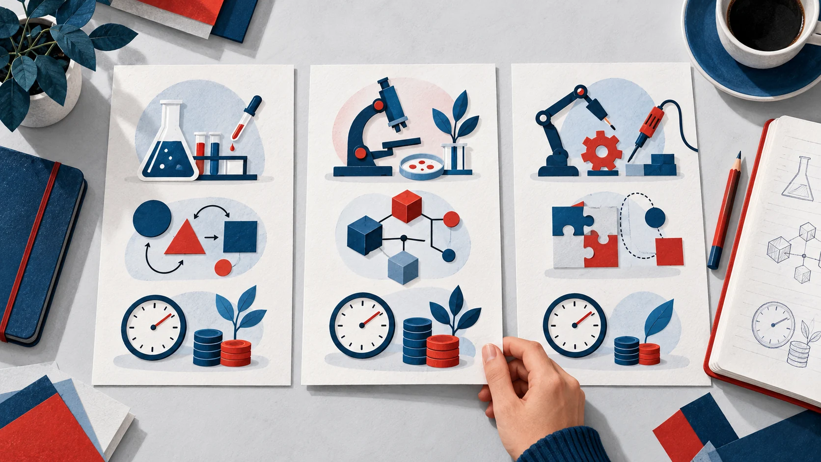 Tre schede illustrate affiancano attività di studio, problemi da affrontare, tempo e costi